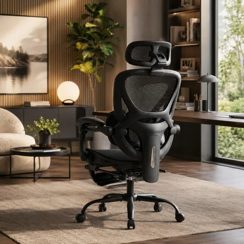 Miniatura 10 de MALOL Silla de oficina ergonómica de malla con reposapiés, silla ejecutiva de escritorio de computadora con respaldo alto con reposacabezas