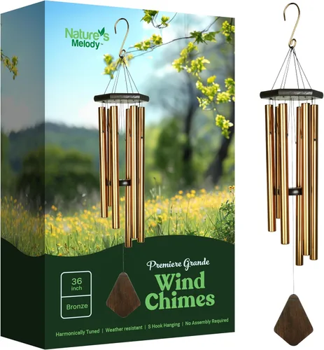 Nature's Melody Premiere Grande Tunes Campanillas de Viento – Campanillas de Viento para Exteriores con 6 Tubos Afinados en Escala Pentatónica de