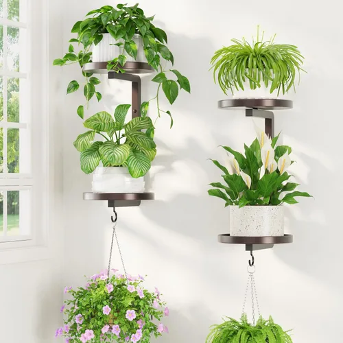 Miniatura 19 de LASZOLA 2 piezas de estantes de pared para plantas con ganchos para macetas de interior, soportes flotantes de ventana de metal resistente para Negro