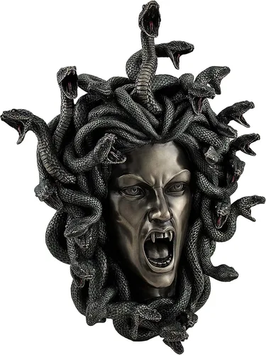 JFSM INC. Cabeza de acabado de bronce de Medusa la escultura griega de la pared de la resina de la serpiente de la gorgona 14,5 pulgadas de alto
