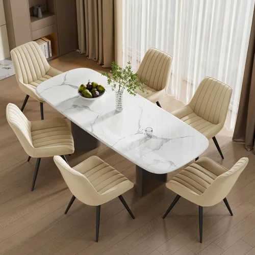 Miniatura 27 de Juego de 4 sillas de comedor modernas de mediados de siglo, tela tapizada con cojín suave, color gris claro Gris claro (tela)