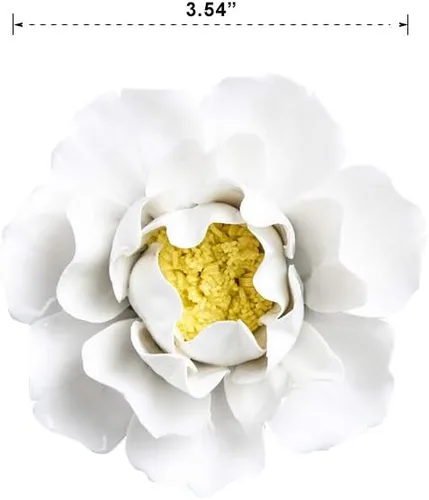 Miniatura 2 de Insiswiner Flores decorativas de cerámica 3D para colgar en la pared para el hogar, peonía blanca y amarilla, 3.54 pulgadas
