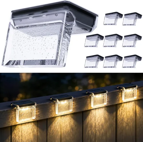 Miniatura 11 de Qualdout Paquete de 8 luces solares para exteriores, luces solares impermeables para cubierta con lente acrílica transparente, luces solares blancas