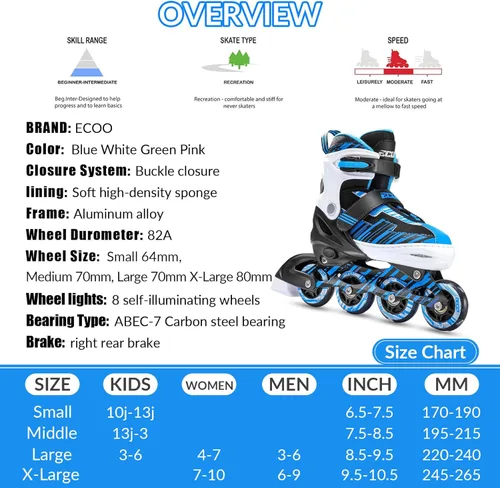 Miniatura 7 de Patines en línea ajustables para niños y niñas de 5-8 y 8-12 años con ruedas iluminadas, patines para niños de 4-12 años, patines para adolescentes