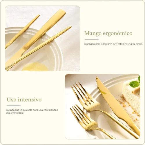 Miniatura 5 de Juego de cubiertos Astercook de 48 piezas en color dorado con cuchillos de carne, juego de cubiertos de acero inoxidable de grado alimenticio