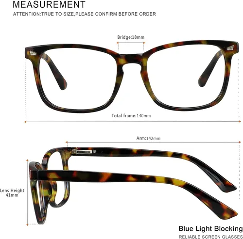 Miniatura 5 de Lentes cuadrados vintage con bloqueo de luz azul, antifatiga ocular, filtro UV, para computadora, lentes anti-luz azul para hombres y mujeres Ámbar