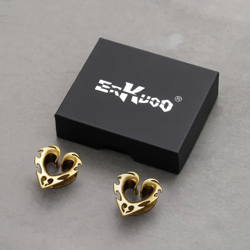 Miniatura 7 de ERKUOO 2 túneles ocultistas góticos barrocos de oreja de 2G a 1 pulgada de corazón, llama, media luna, espiral, dilatadores, joyería de piercing