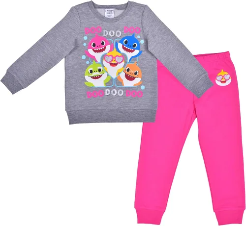 Nickelodeon Baby Shark - Conjunto de camiseta y pantalón deportivo de manga larga para bebés, niños pequeños y pequeños, color rosagris