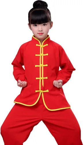 Miniatura 5 de Ropa de Kung Fu para niños, uniformes tradicionales de Tai Chi para niños y niñas, traje de manga larga con alas de arte marcial chino