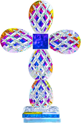 QFkris Figura moderna de cruz de cristal de 9 pulgadas de alto, diseño de cruz moderna, regalos conmemorativos, decoración cristiana
