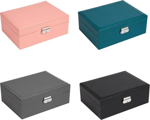 Miniatura 7 de Joyero para mujer cuero con candado organizador portátil de joyas de 2 capas y caja de almacenamiento collares pulseras anillos soporte para aretes