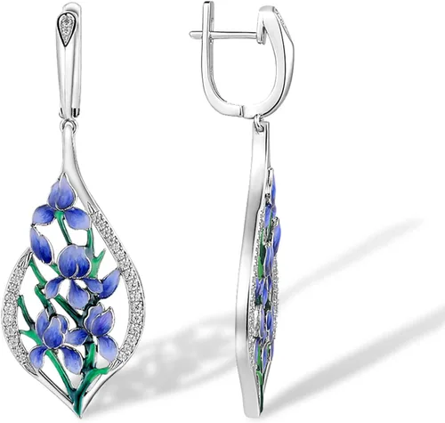 Miniatura 2 de Santuzza Aretes de plata de ley 925 con circonita cúbica esmaltada y libélula para mujer