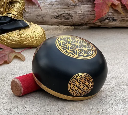 Miniatura 6 de Juego de cojines tibetanos con diseño de flor de la vida, para meditación, yoga, curación espiritual y atención plena, tamaño mediano (negro)