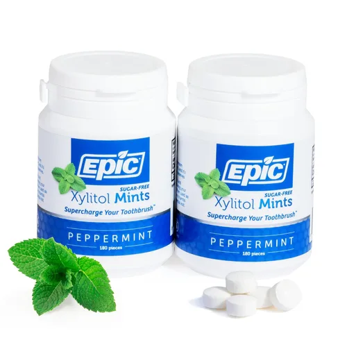 Epic Mentas 100% xilitol, sin aspartamo, sin azúcar, mentas con sabor a menta, 180 piezas (paquete de 2)