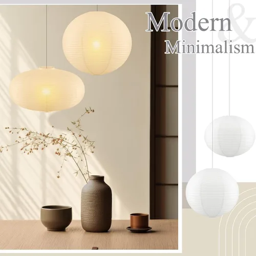 Miniatura 7 de Fuyoooo 2 linternas de papel chinas de 20 pulgadas, pantalla blanca grande, redonda y oblata, pantalla de lámpara de papel de arroz, pantalla de luz
