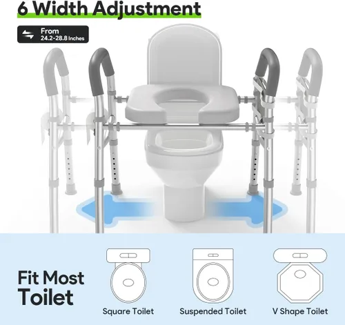 Miniatura 4 de Asiento de inodoro elevado con asas, marco de seguridad médica resistente de 400 libras, asistencia de baño para personas mayores, discapacitados