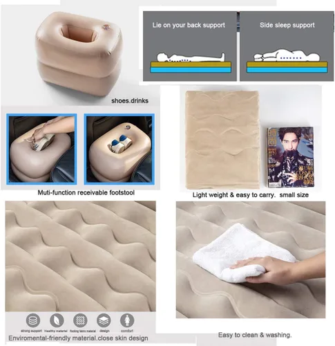 Miniatura 4 de Colchón inflable portátil de aire para automóvil, asiento trasero con bomba con 3 boquillas y almohadas para viajes autónomos al aire libre