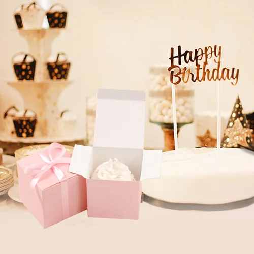 Miniatura 5 de COTOPHER 60 cajas de regalo pequeñas, cajas de regalo de 2 x 2 x 2 pulgadas, cajas de regalo de papel con cintas, caja de dulces para regalos de Rosa