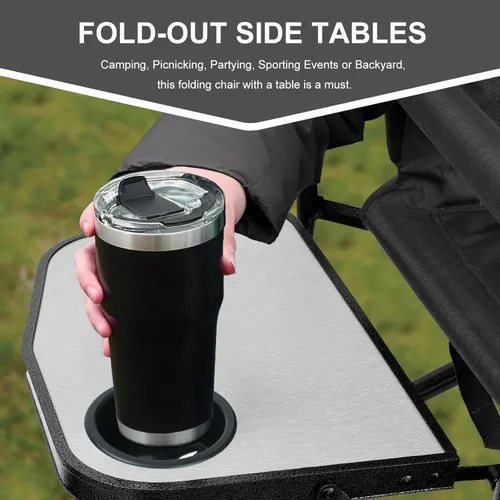 Miniatura 4 de Sillas de camping Yestomo, sillas plegables para exteriores, sillas de directores plegables para adultos resistentes, soporte hasta 450LBS Negro/Gris