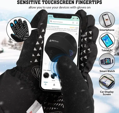 Miniatura 4 de Hikenture Guantes de esquí con Thinsulate 3M, guantes de nieve extra cálidos para hombres y mujeres, guantes de snowboard impermeables aislados