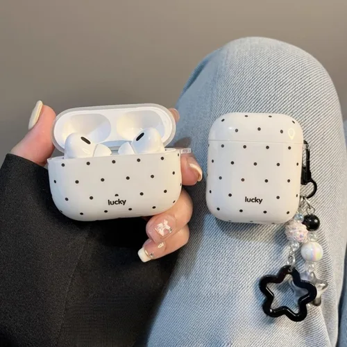 Miniatura 6 de Funda con diseño de lunares blancos y negros para Airpods Pro 2, diseño estético vintage, elegante, de lujo, moderno, retro, para niñas y mujeres