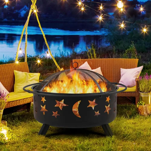 Miniatura 2 de Yaheetech Hoguera de 30 pulgadas para chimenea exterior de leña al aire libre con pantalla de chispas, póquer para hoguera, patio, jardín, picnic