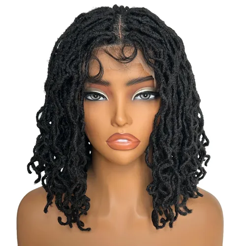 SOKU Peluca de Encaje Frontal con Locs Falsos Cortos y Rizados de 12 Pulgadas Negro Natural 4x4 Espacio de Separación Grande Pelucas de Rastas