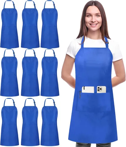 Utopia Kitchen Paquete de 10 delantales ajustables con 2 bolsillos, resistente al agua y al aceite, delantal de chef de cocina para mujeres y