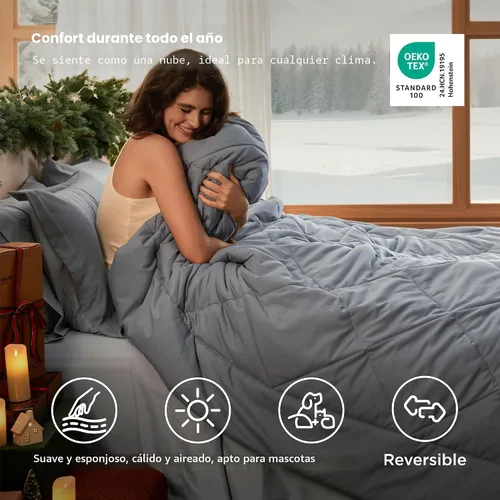 Miniatura 4 de Bedsure - Juego de edredón tamaño completo de 7 piezas reversible en gris, juego de ropa de cama tamaño completo para todas las estaciones, ropa