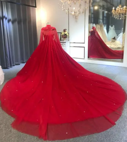 Miniatura 2 de Vestidos de Quinceañera de Tul Abullonado para Mujer con Capa de Encaje con Lentejuelas Vestidos de Graduación Escote Corazón Vestido de Baile