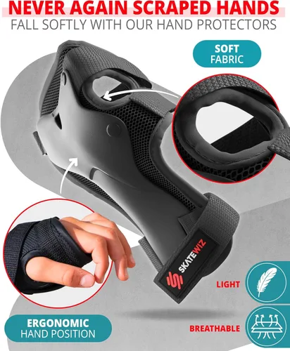 Miniatura 7 de SKATEWIZ Juego de almohadillas de protección para patineta para niños y adultos - Smash - Almohadillas para patines [6 piezas] con protectores
