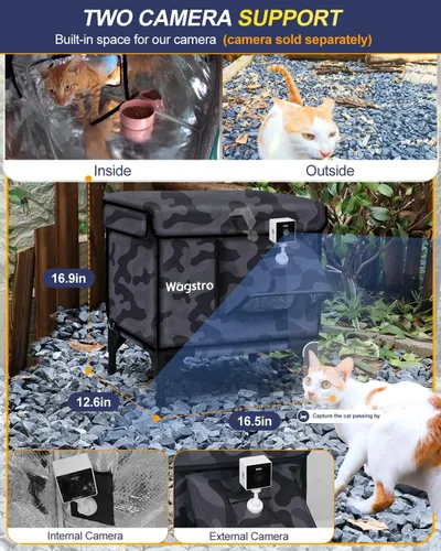 Miniatura 6 de Casa climatizada para gatos para exteriores, casa aislada a la intemperie para gatos al aire libre con aleros impermeables y puerta de escape