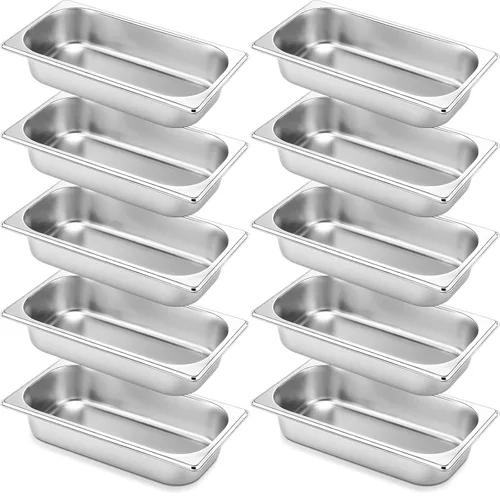 Thenshop Paquete de 10 bandejas de acero inoxidable para calentar alimentos, sartenes de hotel para catering, bufé, restaurante, sartén de metal