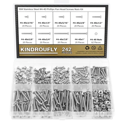 Miniatura 11 de 104 piezas #12-24x 5/16", 3/8", 1/2", 5/8", 3/4", 7/8", 1", 1-1/4", Kit surtido de tornillos de máquina Phillips con cabeza de sartén, tuercas