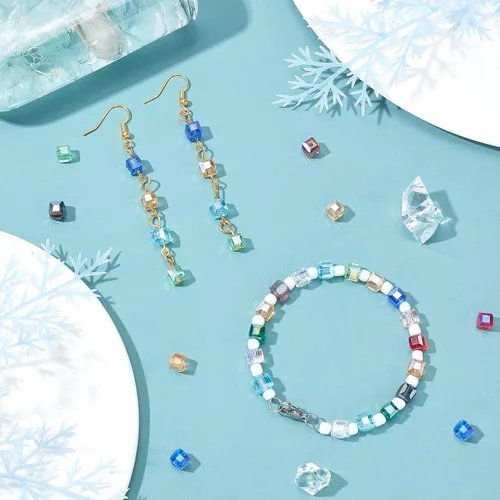 Miniatura 2 de PH PandaHall 360 cuentas de cristal en forma de cubo, 12 colores, cuentas galvanizadas facetadas de 0.236 in, cuentas sueltas para collares, aretes