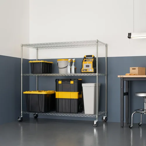 Miniatura 4 de Trinity Basics - Estantería de alambre ajustable de 3 niveles con ruedas para organización de cocina, almacenamiento de garaje, cuarto de EcoStorage