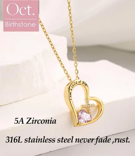 Miniatura 2 de BAOWING Collar de piedra natal con cruz de corazón I Am a Child of God con texto en inglés "I Am a Child of God Heart Cross, joyería, regalos