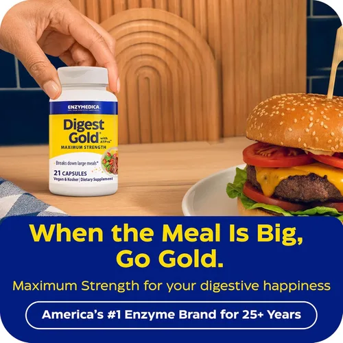 Miniatura 3 de Enzymedica Digest Gold + ATPro, fórmula enzimática de máxima fuerza, evita la hinchazón y los gases, 14 enzimas clave incluyendo amilasa, proteasa