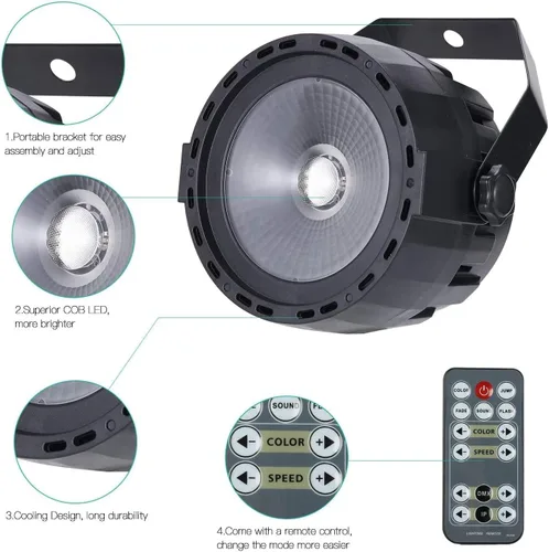 Miniatura 5 de SHEHDS Luces LED de 30 W COB Wash RGB 3 en 1 luces de fiesta con control remoto y DMX, activado por sonido para bodas, Navidad, espectáculos