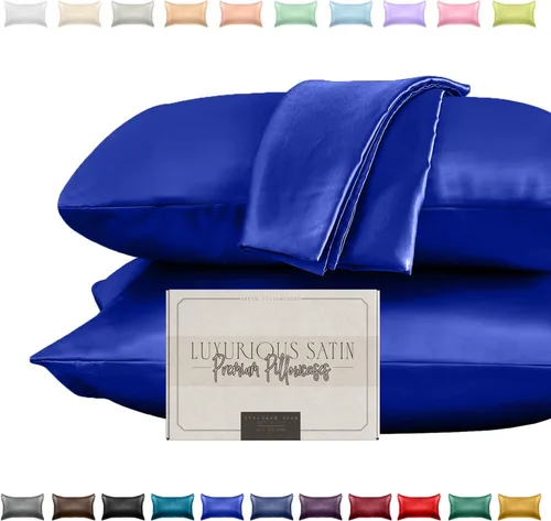 Miniatura 17 de Elegant Comfort Juego de 2 fundas de almohada de satén sedosas y lujosas para una piel y cabello más saludables, cierre con cremallera oculta