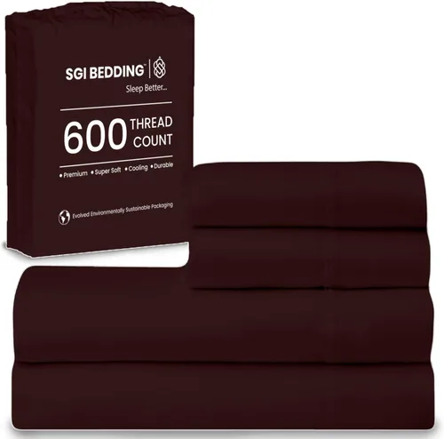 Miniatura 63 de SGI bedding Sábanas de Algodón Egipcio 100% Tamaño Full XL – Juego de Sábanas de 600 Hilos, Suaves, Frescas, Bolsillo Profundo de 16", Ropa de Cama