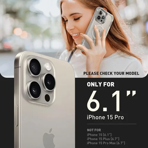 Miniatura 2 de i-Blason Funda para iPhone 15 Pro, compatible con MagSafe, protector de pantalla integrado, protección contra caídas de cuerpo completo, funda Gris