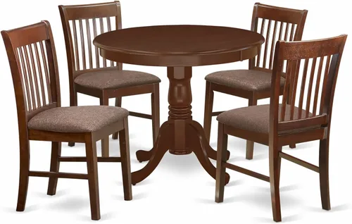 Miniatura 7 de East West Furniture ANNO3-OAK-C - Juego de mesa de cocina de 3 piezas para espacios pequeños contiene una mesa de comedor redonda con pedestal y 2
