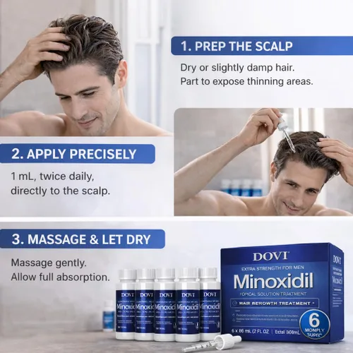 Miniatura 8 de Dovi Minoxidil - Tratamiento para el crecimiento del cabello al 5% para hombres, solución tópica avanzada extra fuerte, suministro de 6 meses, ayuda