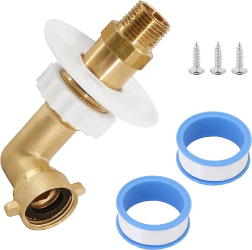 Miniatura 6 de kipa Brida de entrada de agua para autocaravana, latón con codo de manguera, válvula de retención y conector FPT de 1/2" rosca hembra, brida de 3