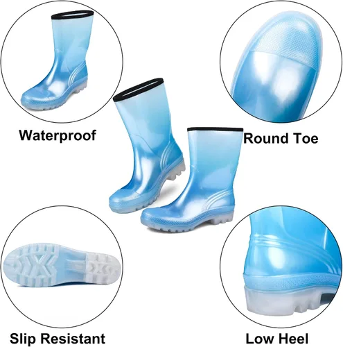 Miniatura 10 de DKSUKO Waterproof Womens Rain Boots insulated,Lightweight Rubber fashion Boots in Gardening,Warm and Comfortable Wide Calf Rain Boots with Glossy in