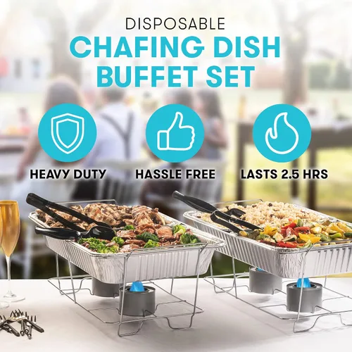 Miniatura 2 de Juego de Chafing Dish Desechable para Bufé, Calentadores de Alimentos para Fiestas, 33 Piezas de Suministros de Catering - Servidores y Calentadores