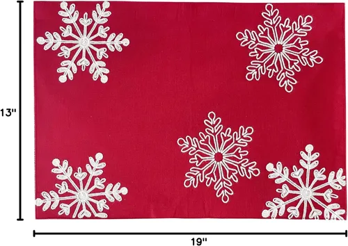 Miniatura 7 de Fennco Styles Juego de 4 manteles individuales bordados con copos de nieve de 13 pulgadas de ancho x 19 pulgadas de largo, color rojo