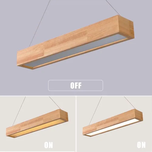 Miniatura 4 de Lámpara de techo rectangular minimalista de madera maciza de 16 W, lámpara colgante regulable de 23.6 in de largo para restaurante, comedor, isla