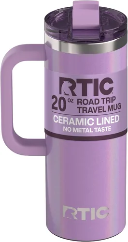 Miniatura 22 de RTIC - Taza de viaje para viajes de 16oz con tapa y asa, forrada en cerámica, aislada, de acero inoxidable, metálica, de doble pared con aislamiento